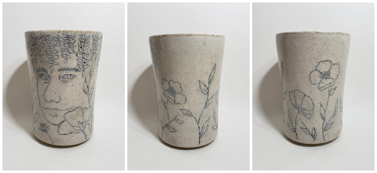 Nicholas Vase, 2019, stoneware, inlaid black underglaze, glaze: sin ying clear