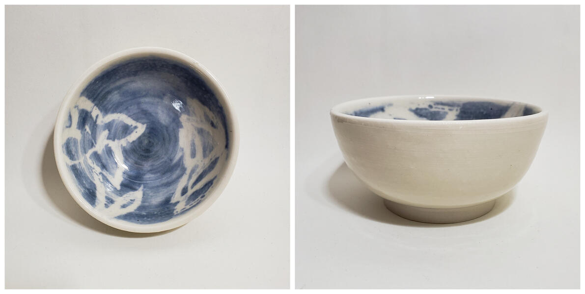 Floral Bowl (A), 2019, porcelain, glaze: floating blue, clear