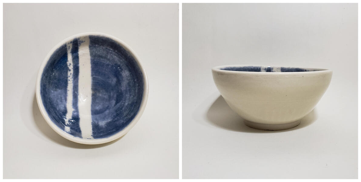 Stripe Bowl (B), 2019, porcelain, glaze: floating blue, clear