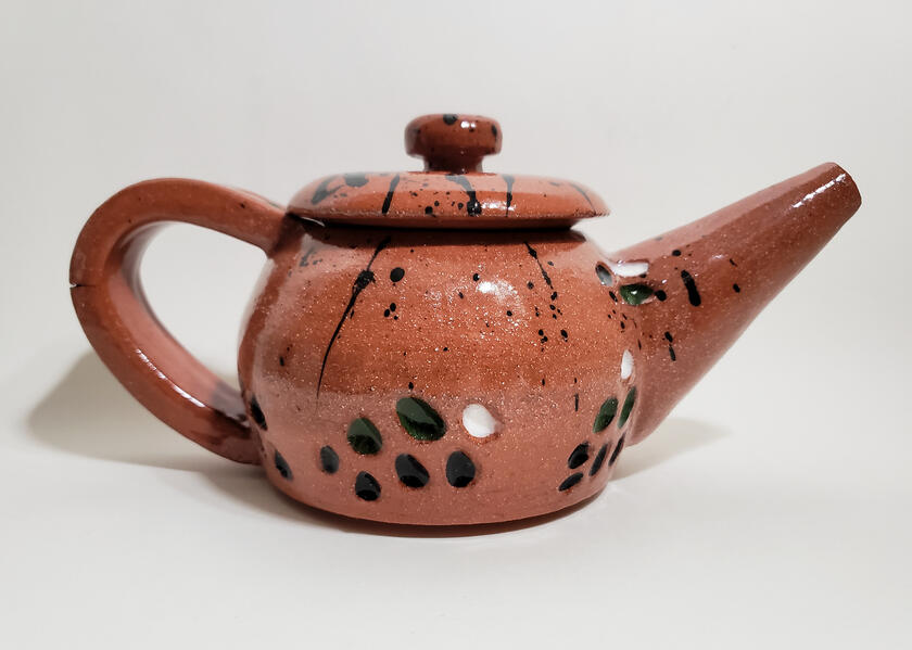 Teapot, 2019, earthenware, underglaze, clear glaze