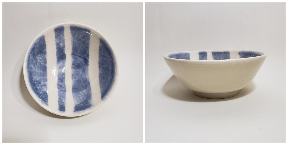 Stripe Bowl (C), 2019, porcelain, glaze: floating blue, clear