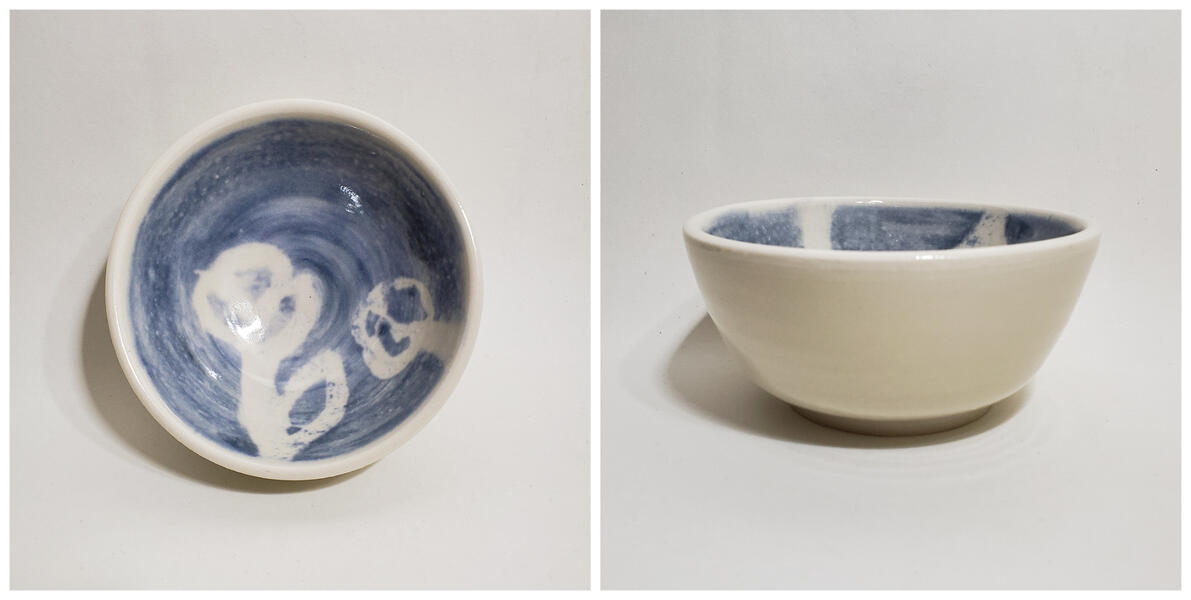 Floral Bowl (C), 2019, porcelain, glaze: floating blue, clear