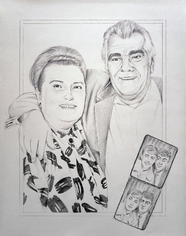Mary &amp; John, 25th Anniversary, 2020, graphite on paper