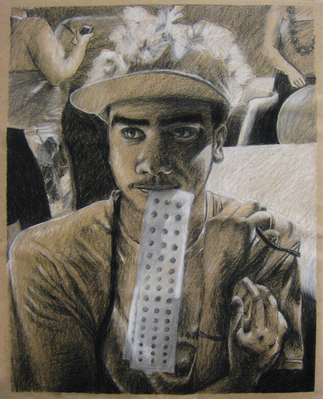 Zebastian / Ziggy, 2014, charcoal and white chalk on toned paper
